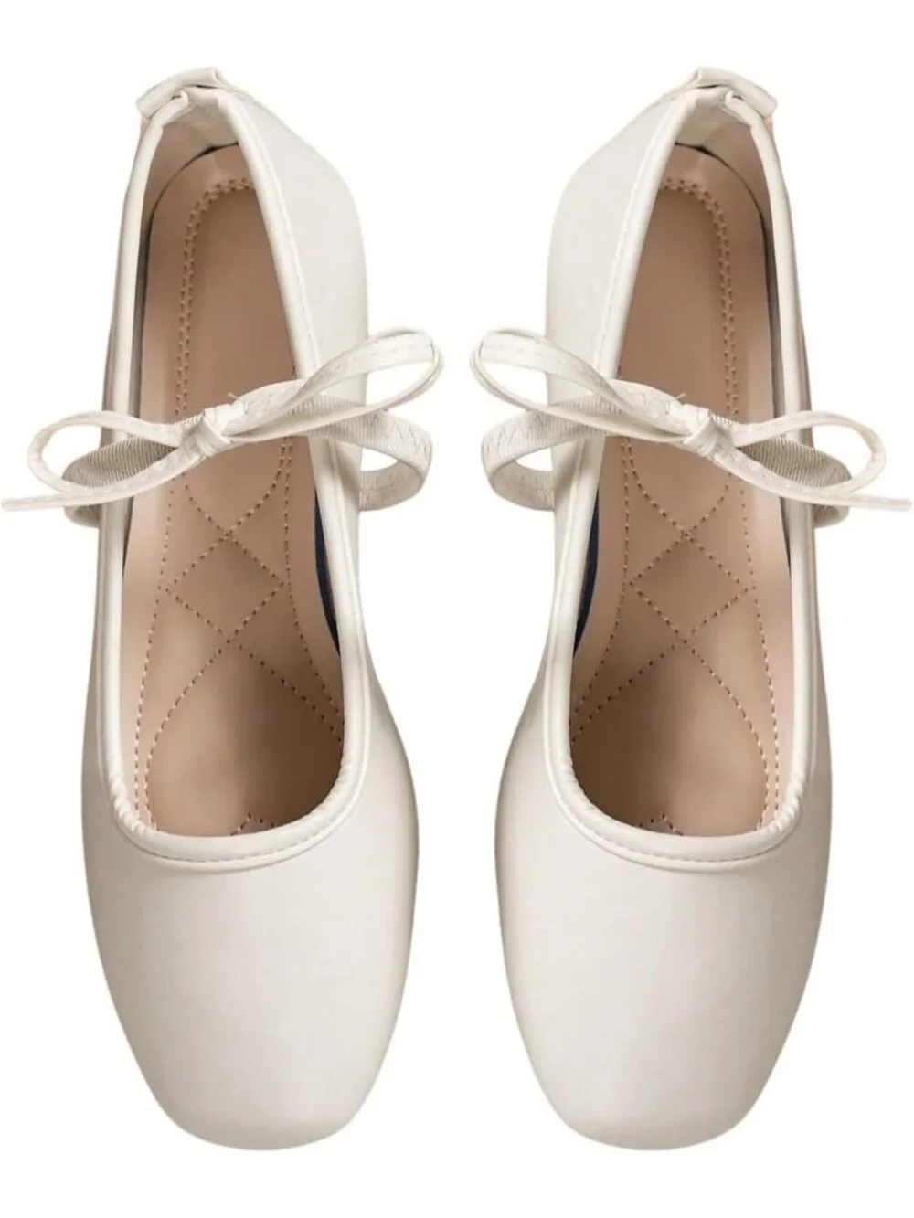Women's Pastel White Mesh Ballet Flats Lace Bow Square Toe Wedding Dressy Shoes